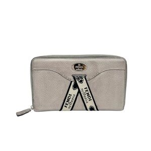 Fendi Selleria Silver Leather Organizer Zippy Wallet